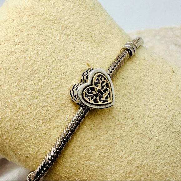 EUC Pandora 791740 Sterling Silver & 14k Yellow Gold Locked Hearts Heart Charm - Picture 6 of 15
